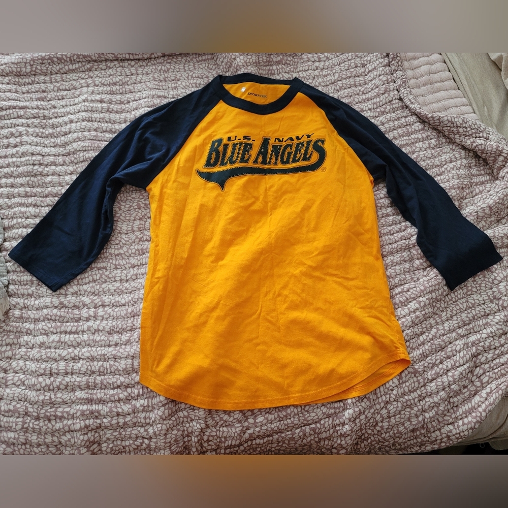 US Navy Blue Angels Jet Yellow 1/2 Sleeve Baseball T-Shirt Men's Small